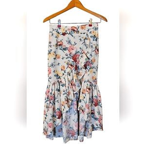 MILK & HONEY Floral Summer Colorful HIGH LOW Ruffled Hem Skirt Medium